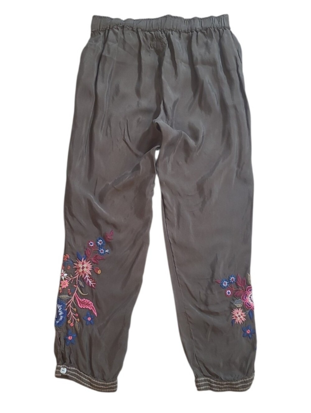 Johnny Was Olive Green Margo Satin Embroidered Jogger Pants Boho M - Picture 3 of 9